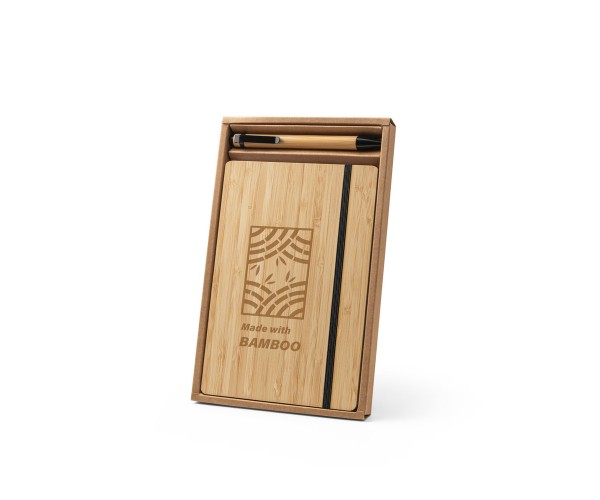 Conjunto de caderno A5 em bambu e Caneta Personalizada  -93624