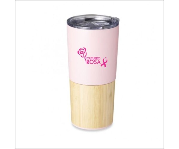Copo Térmico Bambu 600ml  personalizado para Outubro Rosa   -04084-1