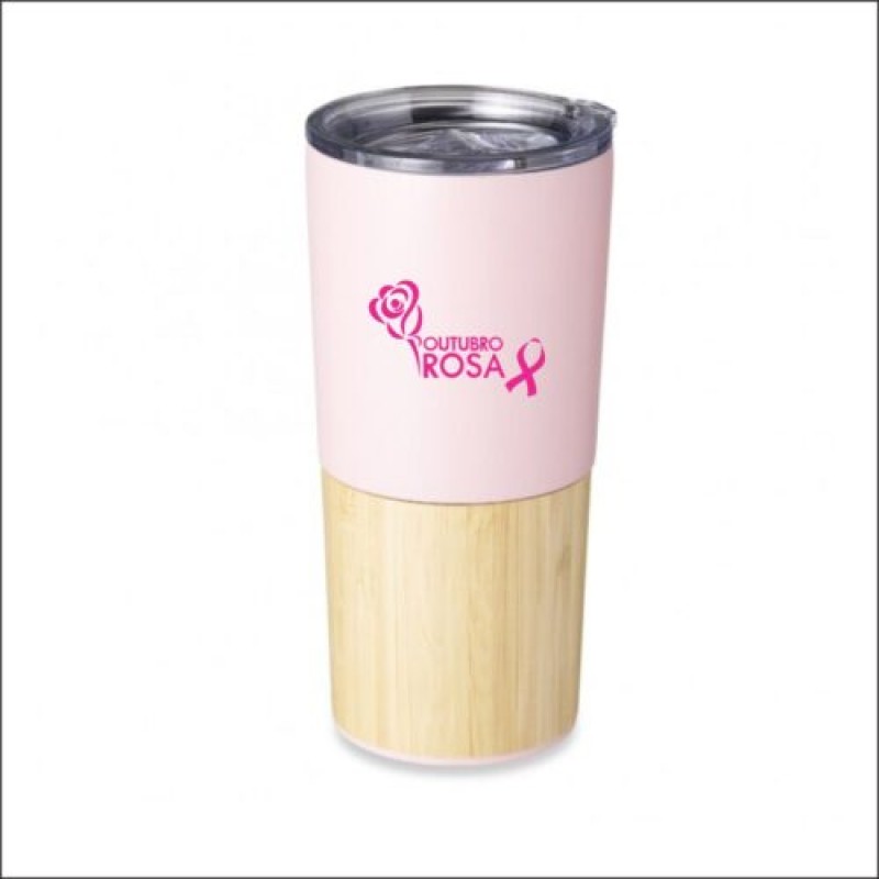 Copo Térmico Bambu 600ml  personalizado para Outubro Rosa   -04084-1