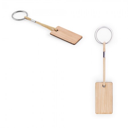 Chaveiro Retangular em bambu com Cordão em PET Personalizado- 95089