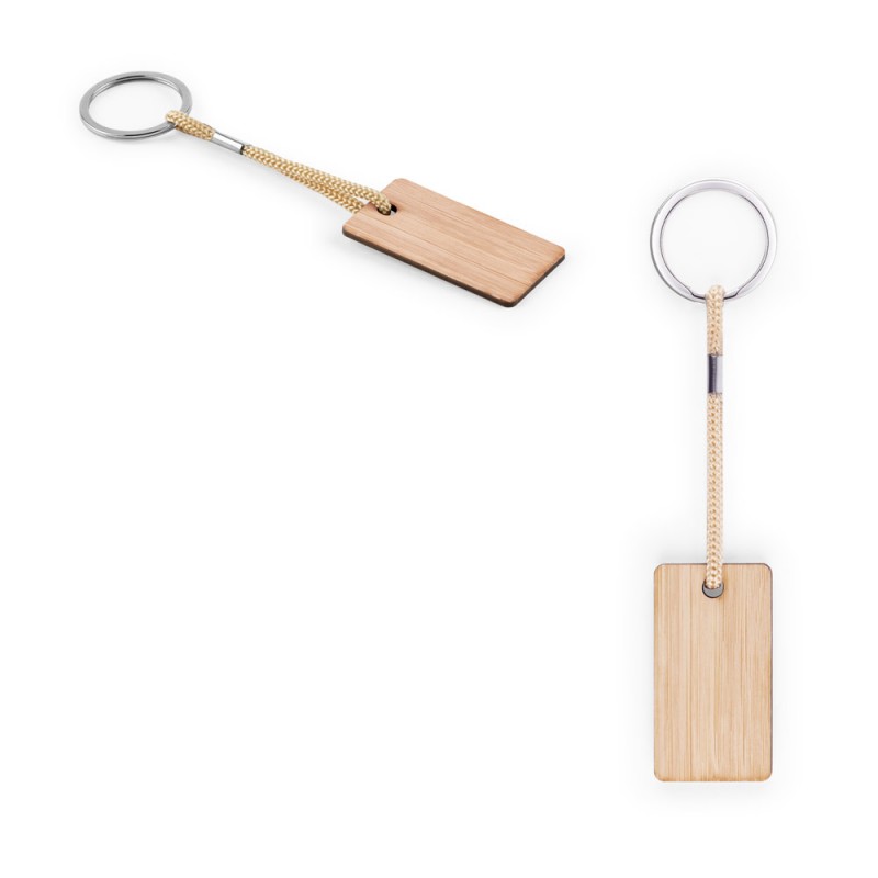 Chaveiro Retangular em bambu com Cordão em PET Personalizado- 95089