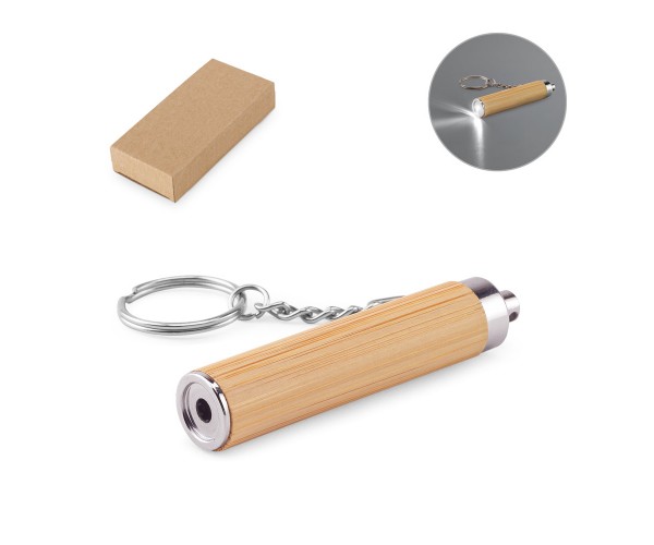 Chaveiro em bambu e ABS com lanterna LED personalizado  -95108