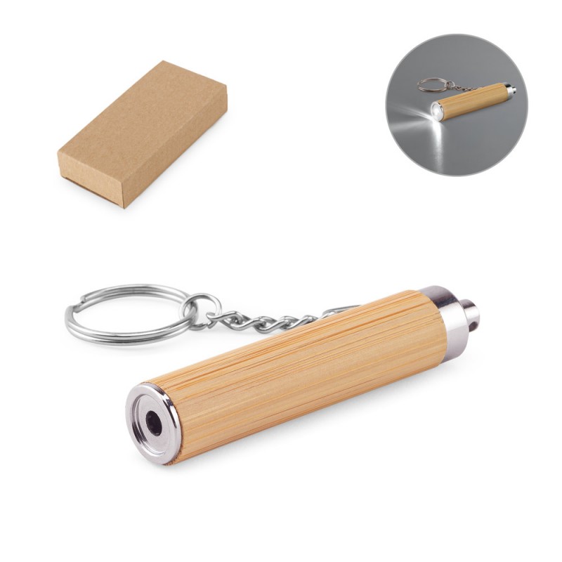 Chaveiro em bambu e ABS com lanterna LED personalizado  -95108