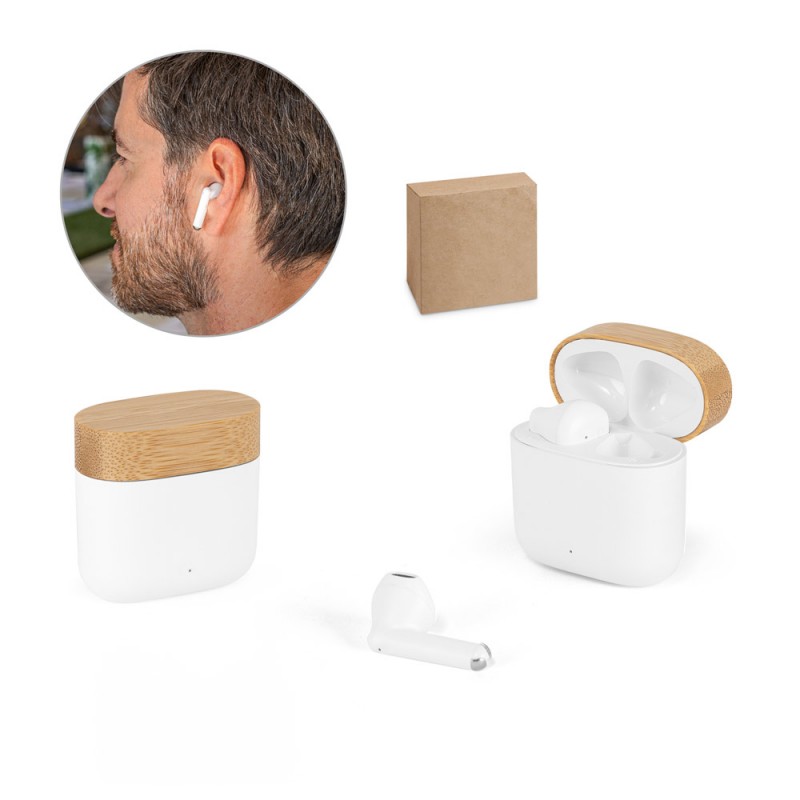 Fones de ouvido wireless em  bambu  Personalizado  -97193