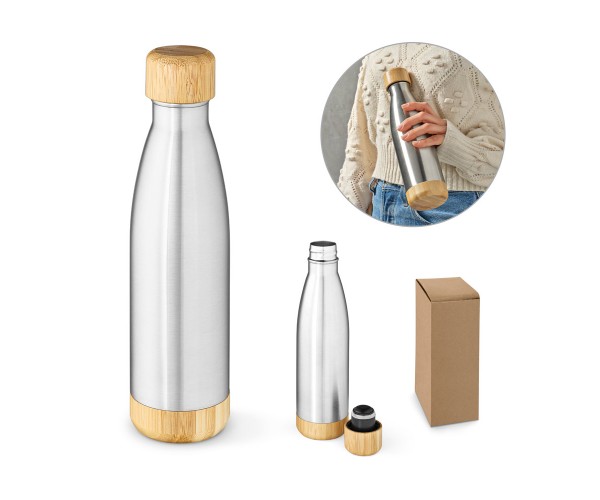 Garrafa em aço inox com tampa em bambu 550 mL Pçs Personalizado -94336