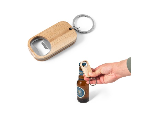 Chaveiro em aço inox e bambu com abridor de garrafas personalizado  -95081