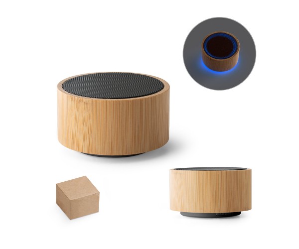 Caixa de som portátil em bambucom microfone e  Personalizado - 97125
