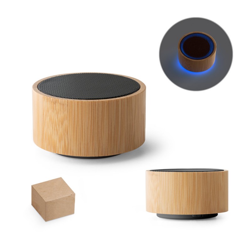 Caixa de som portátil em bambucom microfone e  Personalizado - 97125
