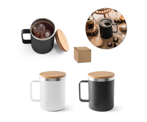 Copo em aço inox (90% reciclado) com tampa em bambu 420 mL  Personalizado -94276