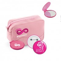 Kit bolsa, espelho e boton Personalizado Outubro Rosa-  92721-8989 