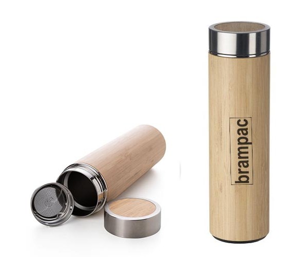 Garrafa Térmica de Inox e Bambu 400ml Personalizada - GA6800