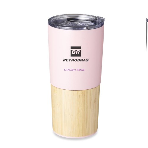 Copo Térmico Bambu 600ml  personalizado para Outubro Rosa   -04084-1