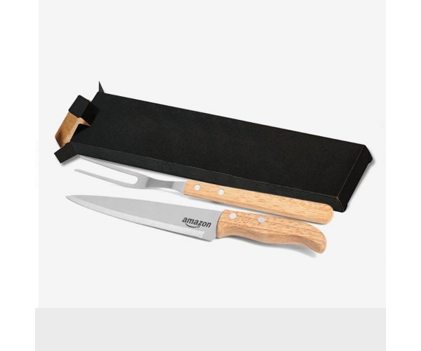 Conj. De Garfo E Faca 7" Em Madeira - 2 Pçs  Personalizado  KF-90406
