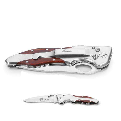  Canivete em aço inox e madeira com fecho de segura  personalizado - 94030