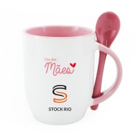 Caneca de cerâmica  325 ml com  Colher personalizada para o dia das Mães -0006411-1