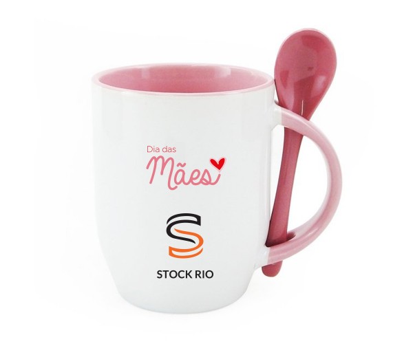 Caneca de cerâmica  325 ml com  Colher personalizada para o dia das Mães -0006411-1