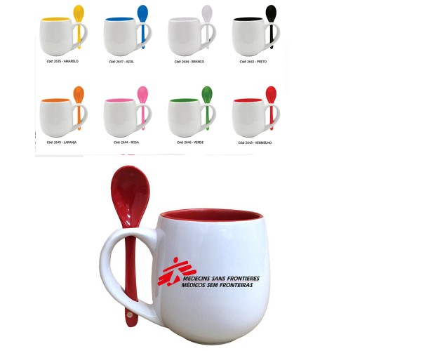 Caneca de cerâmica com  Colher  325 ml personalizada  -002643