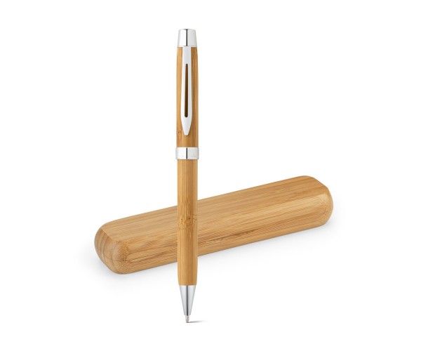 Caneta em Bambu com estojo de Bambu Personalizada - 91820