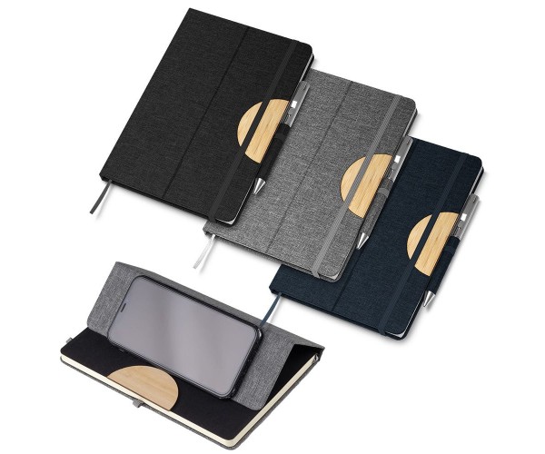 Caderno A5 Capa em RPET e detalhe em Bambu  Personalizado  -CAD140