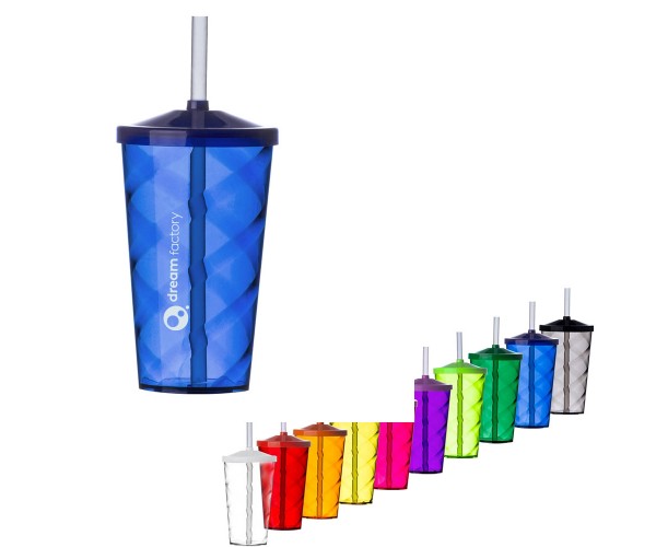 Copo plástico 550 ml com tampa e canudo  personalizado -13380