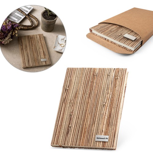 Caderno A5 com capa dura em palha natural Personalizado - 93275