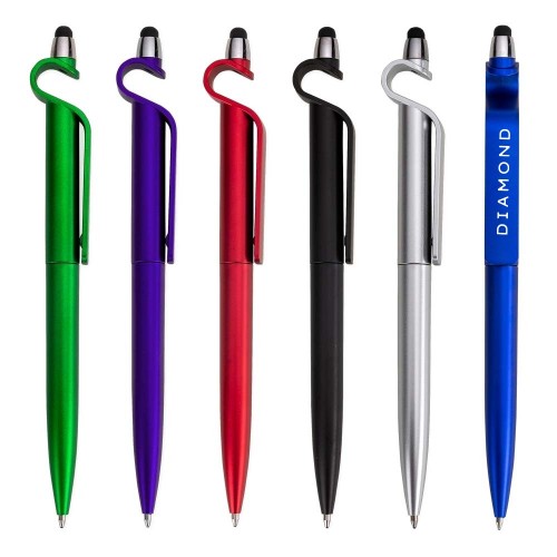  Caneta Plástica Touch com Suporte Personalizada-13499B