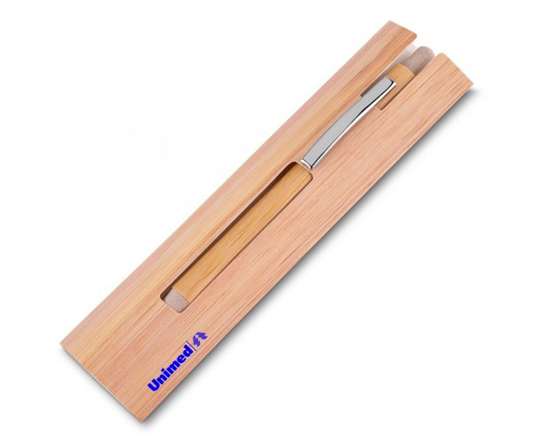 Caneta Ecológica de Bambu com Estojo Personalizada-14672
