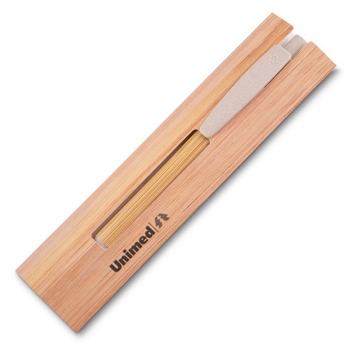 Caneta Ecológica de Bambu com Estojo Personalizada-14662