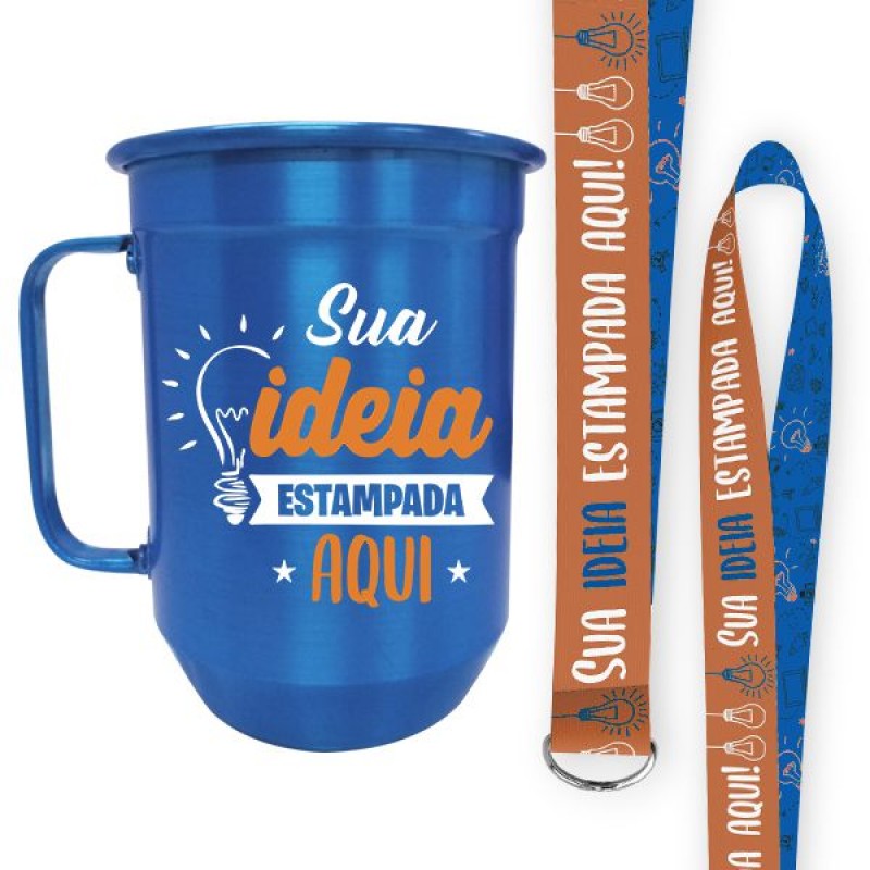 Caneca de Alumínio Coloridas 500ml  com Tirante Personalizada -CT01-01