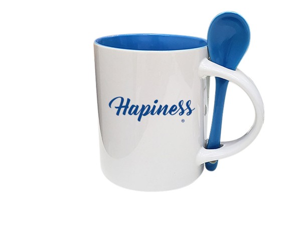 Caneca de cerâmica com  Colher 325 ml  personalizada para brindes -0006411