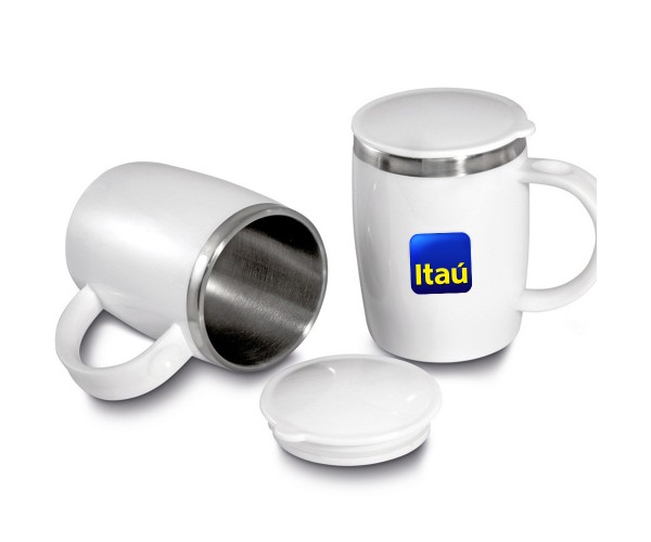 Caneca plástico com inox na parte interna de 400ml Personalizada - CA0150 
