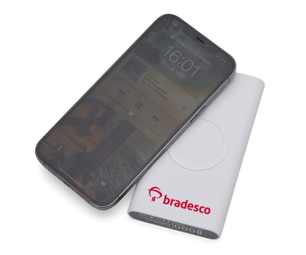 Power Bank 8000mAh com Carregamento via Indução ou via Cabo Personalizado - 04050 