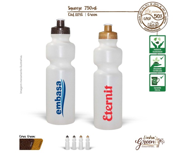 Squeeze 750 Ml Green Tampa Fibra de Coco ou Bambu Personalizada -114G